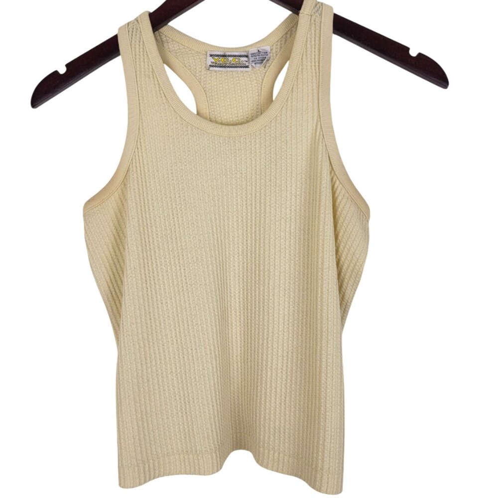 Vtg Yellow Cab Co Pale Yellow Waffle Knit Racerback Activewear Tank Top XS/small
